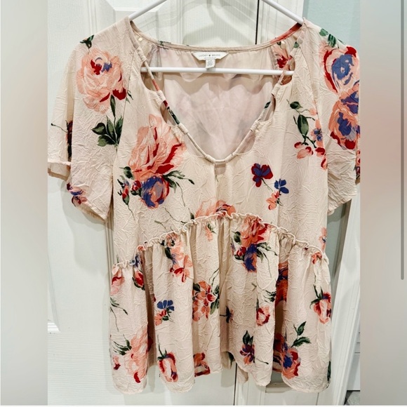 Lucky Brand Tops - Lucky Brand Shirt  - Floral Peplum Pink and Cream